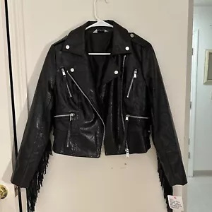 ASOS Miss Selfridge Fringe Leather Jacket - Picture 1 of 3