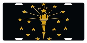 Indiana Flag Custom License Plate Black Background Version Emblem - Picture 1 of 1