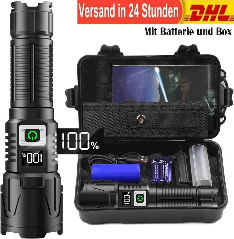 MARKENLOS 5000000 Lumen Taschenlampe LED USB 5000 Meter Taktisches Fackel Arbeitslicht LCD