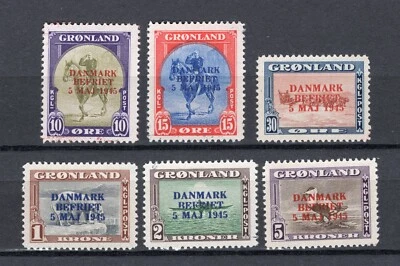 GREENLAND 1945 NEW YORK ISSUE DENMARK LIBERATED WRONG COLOURS 22-27a PERFECT MNH - Image 1 of 2