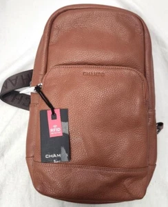 CHAMPS Onyx Collection 12" Brown Leather Sling Bag Backpack w/ RFID Protection - Picture 1 of 6