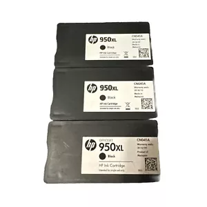 3 Pack Genuine HP 950XL BLACK Inkjets 90% Ink Remaining Lot 950 XL Three Oem - Picture 1 of 2