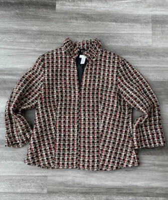 Blazer Chico’s Tweed Talla S C1 Rojo Metálico Negro Cierre de Gancho y Ojo Foto 1 de 4