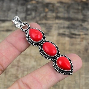 Red Coral Gemstone Handmade 925 Sterling Silver Jewelry Pendant For Wedding Gift - Picture 1 of 4