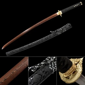 Red Damascus steel katana golden color tsuba black dragon theme saya - Picture 1 of 17