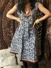 Bohemian Tunic dresses Black White Printed Summer Umbrella Style Kurti SM