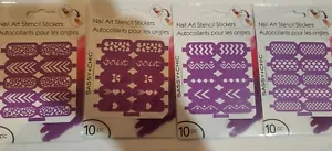 NEW NAIL ART STENCIL STICKERS 10 COUNT PATTERNS SASSY + CHIC PURPLE. LOT OF 4 - Picture 1 of 1