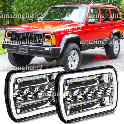 Par de faros LED DRL de haz alto/bajo de 5x7" 7x6 Fit Jeep Cherokee SE Sport 1984-2001 Foto 1 de 4