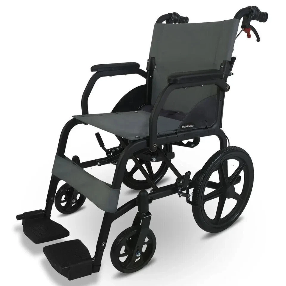 EQUIPMED Folding Transit Wheelchair Lightweight Aluminium for Easy