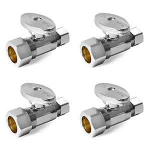4 PCS 5/8" OD (1/2" NOM) X 3/8" OD 1/4TURN COMPRESSION STRAIGHT STOP VALVE  - Picture 1 of 4