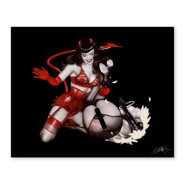 Impresión Giclée Bettie Page 'Good and Evil' de Olivia - 8" x 10" firmada Foto 1 de 1