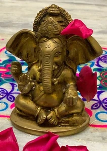 Lord Ganesha Brass Statue Vintage Religious Hindu God Figurine Home Decor Figure - Picture 1 of 10