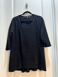 Weiche Umrandung Plissee 3/4 Ärmel Rundhals Tunika Top Large schwarz - Bild 1 von 5