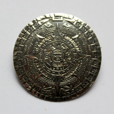 Großer Maya Azteken Anhänger Brosche Silber 925 Sterling Sonne Kalender Amulett - Bild 1 von 4
