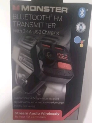 Transmisor FM Monster Bluetooth con puertos de carga USB de 3,4 amperios sellado de fábrica Foto 1 de 4