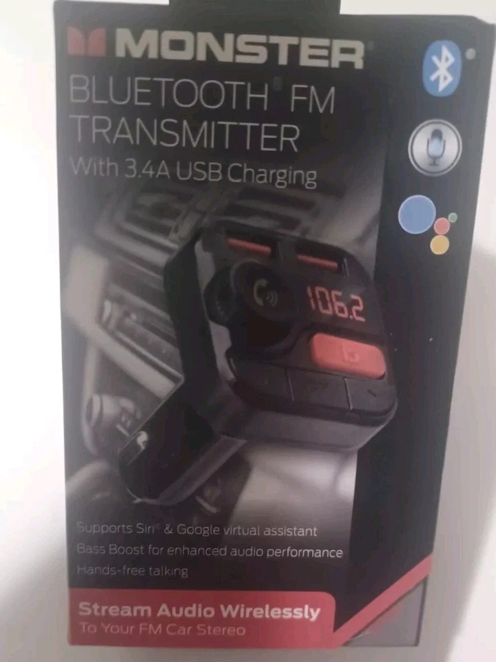 Monster Bluetooth FM Transmitter with 3.4 Amp USB Charging Ports Factory Sealed - Image 1 of 4
