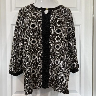 Suéter para mujer Alfred Dunner túnica negra y dorada brillante talla grande 1X Foto 1 de 4