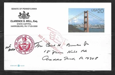 US Sc# UX 282 , medium pointing hand auxiliary marking "Return To Sender " PA - Image 1 of 2