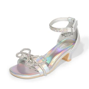 Girls Sandals Ankle Strap Square Toe Low Heel Bow Flower Dress ShoesSize 4 Bi... - Picture 1 of 8