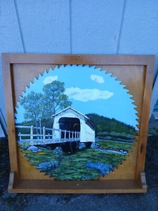Rare Vintage 24" Hand Painted Circular Saw Blade Coverd Bridge Cabin Farm House - Picture 1 of 4