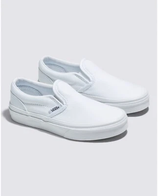 Zapatos Vans clásicos sin cordones de lona blancos verdaderos para niños y jóvenes Foto 1 de 4