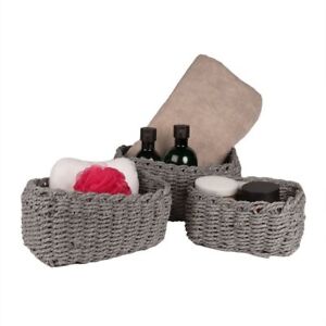 Storage Baskets, 3 Set, Woven Fabric Organiser Boxes for Shelves Homes Bathroom