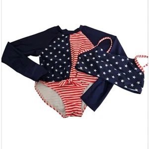 Art Class Patriotic Swim 3 piece Set Navy and Red Size 7/8 stars flag girls - Picture 1 of 5