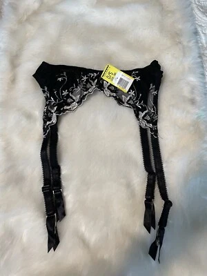 Vintage Private Luxuries Embroidered Garter Belt Lingerie Size OS Pin Up black - Image 1 of 4