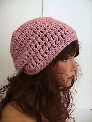   MUJER ROSA HOLGADO GORRO GORRA SOMBRERO MANO CROCHET BOINA CALAVERA GORRA  Foto 1 de 4