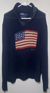 Polo Ralph Lauren Jacke USA Flagge Sweatshirt Strick Knopf Kragen Vintage Herren XL - Bild 1 von 18