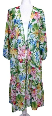 Tommy Bahama Mujer Plumero Frente Abierto Encubrimiento Floral Orquídea Jardín Talla M Foto 1 de 4