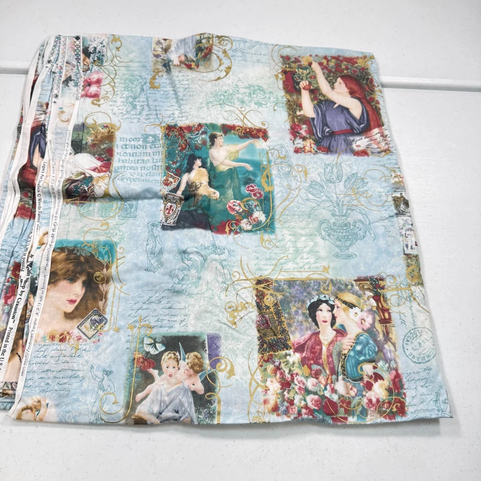 Cartão postal vintage 178x42 Cranston VIP vitoriano feminino tecido ouro azul rosas - Imagem 1 de 4