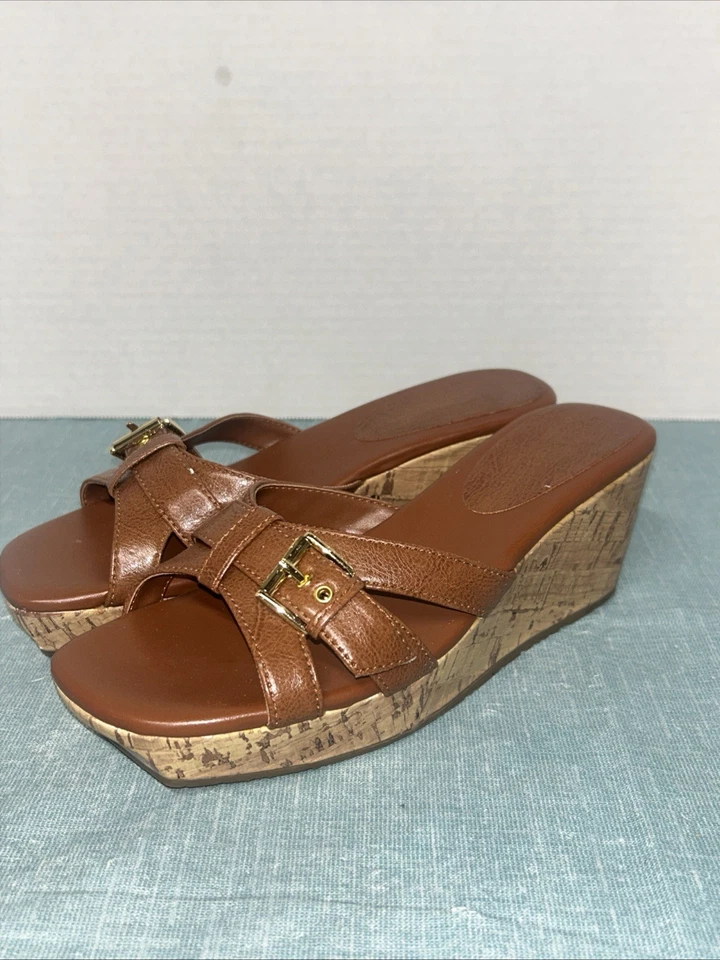 Sandalias Apostrophe Marrón Puntera Abierta Talla 6 Corcho Cuña Heal Foto 1 de 4