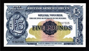 Billete de 5 libras de las Fuerzas Armadas Británicas 1950 2º. Serie nítida UNC escasa - Imagen 1 de 2