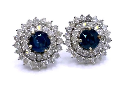 5.60ct Ceylon Saphir & Diamant Ohrringe 14K Weiss Gold - Bild 1 von 4