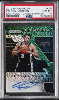 2019 PANINI PRIZM SENSATIONAL GREEN SHIMMER KELDON JOHNSON RC /25 PSA 10 AUTO - Image 1 of 2