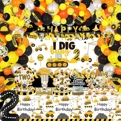 193 Pcs Construction 2Nd Birthday Party Supplies Dump Truck Two Years Old Party  - Image 1 of 4