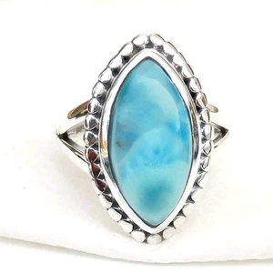 Dolphin Larimar Ring, 925 Sterling Silver Ring, Blue Gemstone Ring, Marquise Cut - Picture 1 of 6