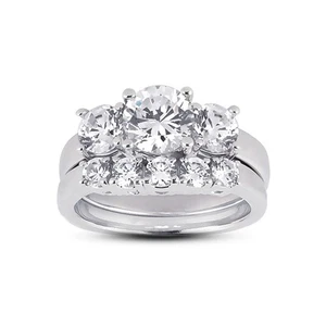 5.94ct H-SI2 Round Natural Certified Diamonds Plat Classic Matching Bridal Set - Picture 1 of 3