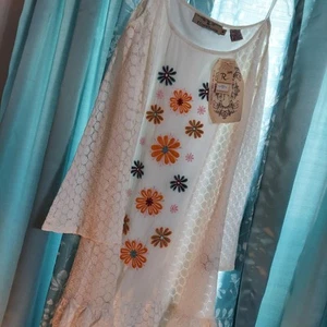 Mini Dress White Boho Women’s Medium Embroidered - Picture 1 of 11