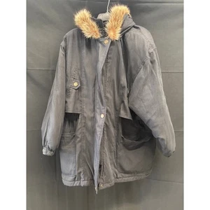 Larry Levine Men’s Microfibre Long Puffer Coat Fur Hood Size L - Picture 1 of 6