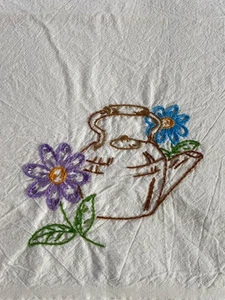 Handgefertigtes Mehlsack Handtuch mit Blumen  - Bild 1 von 3