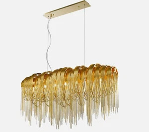 Serene Modern Luxury Tassel LED Empire Chandelier 7 Light Copper Chain Gold - Picture 1 of 3