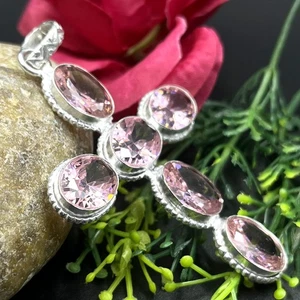 925 Sterling Silber Rosa Topas Edelstein Schmuck Handarbeit Anhänger - Bild 1 von 5
