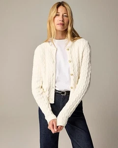 J.Crew Odette cable-knit sweater lady jacket in cotton-blend bouclé size L NWT - Picture 1 of 8