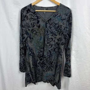 Sno Skins Tunika Oberteil Damen XL grau bunt abstraktes Muster Langarm Stretch - Bild 1 von 10