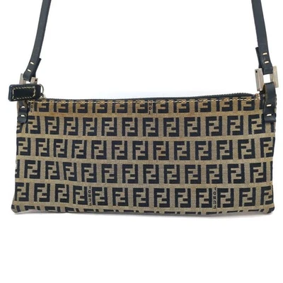 FENDI Zucchino Accessory Pouch Canvas Navy Gold  Authentic Used from Japan - Image 1 of 4