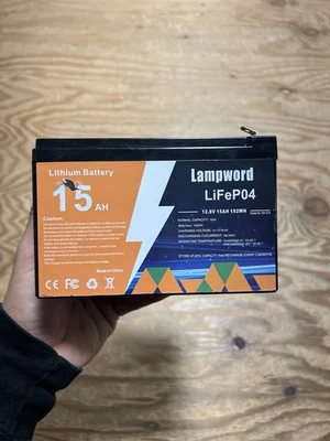 Batería LiFePO4 12V 15Ah Litio con Cargador para RV, Solar, Trolling Foto 1 de 4
