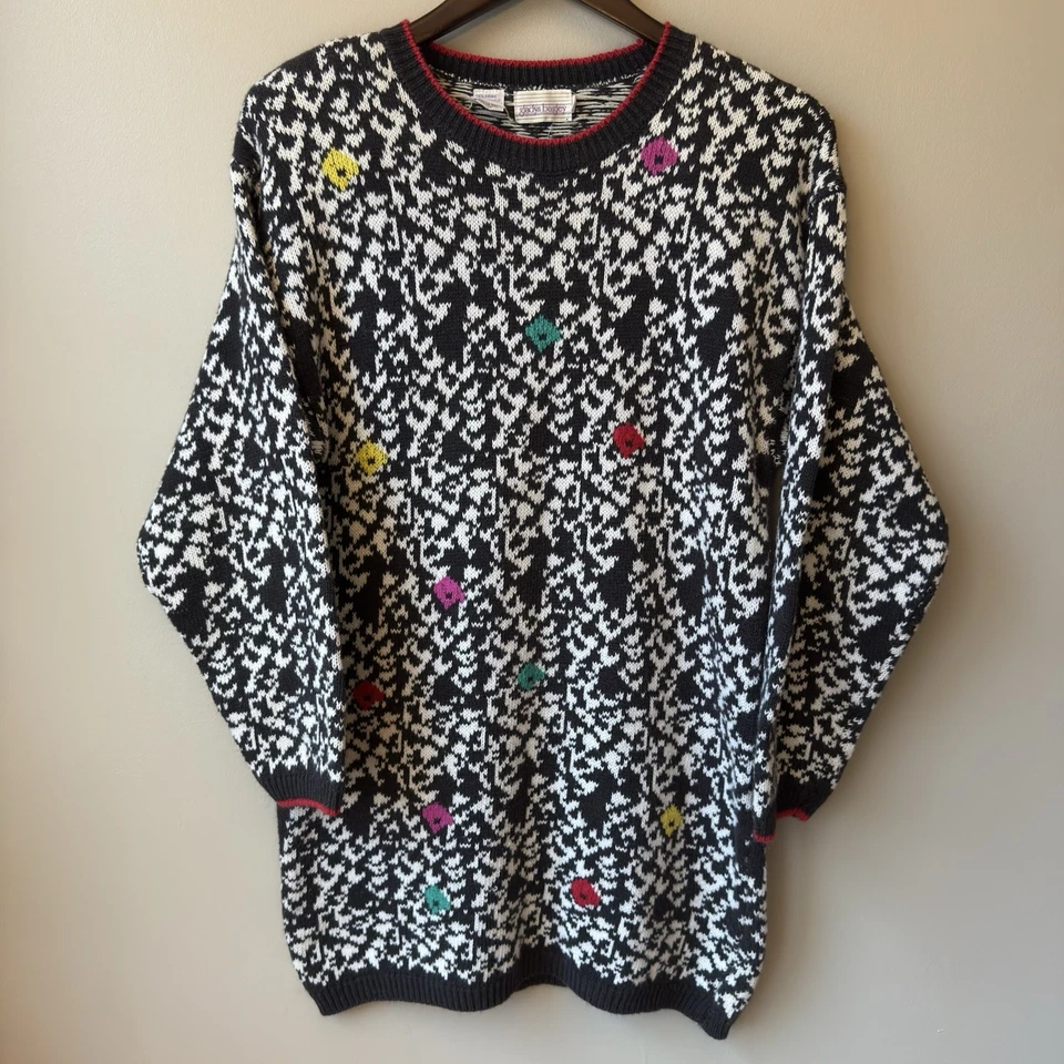 复古 80 年代 Gladys Bagley 毛衣复古街机尺寸小号 Y2K 软垫肩 — 第 1/4 张图片