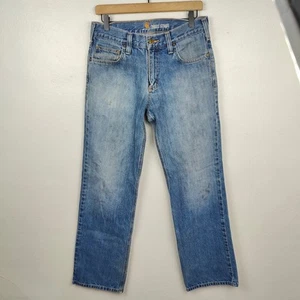 Carhartt Relaxed Straight Jeans Mens 30x32 Medium Wash Workwear Denim Utility - Picture 1 of 11
